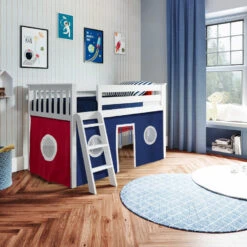 Jackpot Deluxe York Twin Play Loft With Red/Blue/White Curtain