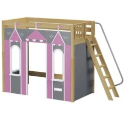 Maxtrix Twin High Loft Bed With Angled Ladder + Playhouse Panels -Kids Furniture ARENA 077 NP