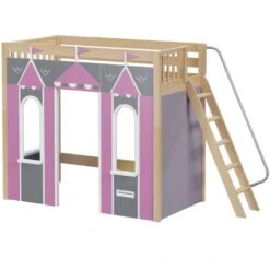 Maxtrix Twin High Loft Bed With Angled Ladder + Playhouse Panels -Kids Furniture ARENA 077 NS