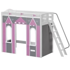 Maxtrix Twin High Loft Bed With Angled Ladder + Playhouse Panels -Kids Furniture ARENA 077 WC