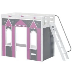 Maxtrix Twin High Loft Bed With Angled Ladder + Playhouse Panels -Kids Furniture ARENA 077 WP