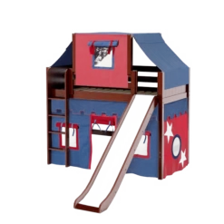 Maxtrix Twin Mid Loft Bed With Straight Ladder, Curtain, Top Tent + Slide 30 Maxtrix Twin Mid Loft Bed With Straight Ladder, Curtain, Top Tent + Slide -Kids Furniture AWESOME21 CP