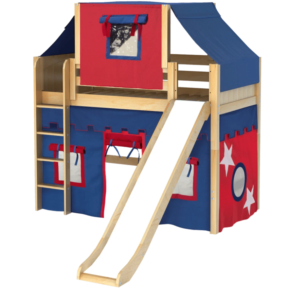 Maxtrix Twin Mid Loft Bed With Straight Ladder, Curtain, Top Tent + Slide 6 Maxtrix Twin Mid Loft Bed With Straight Ladder, Curtain, Top Tent + Slide - Image 4