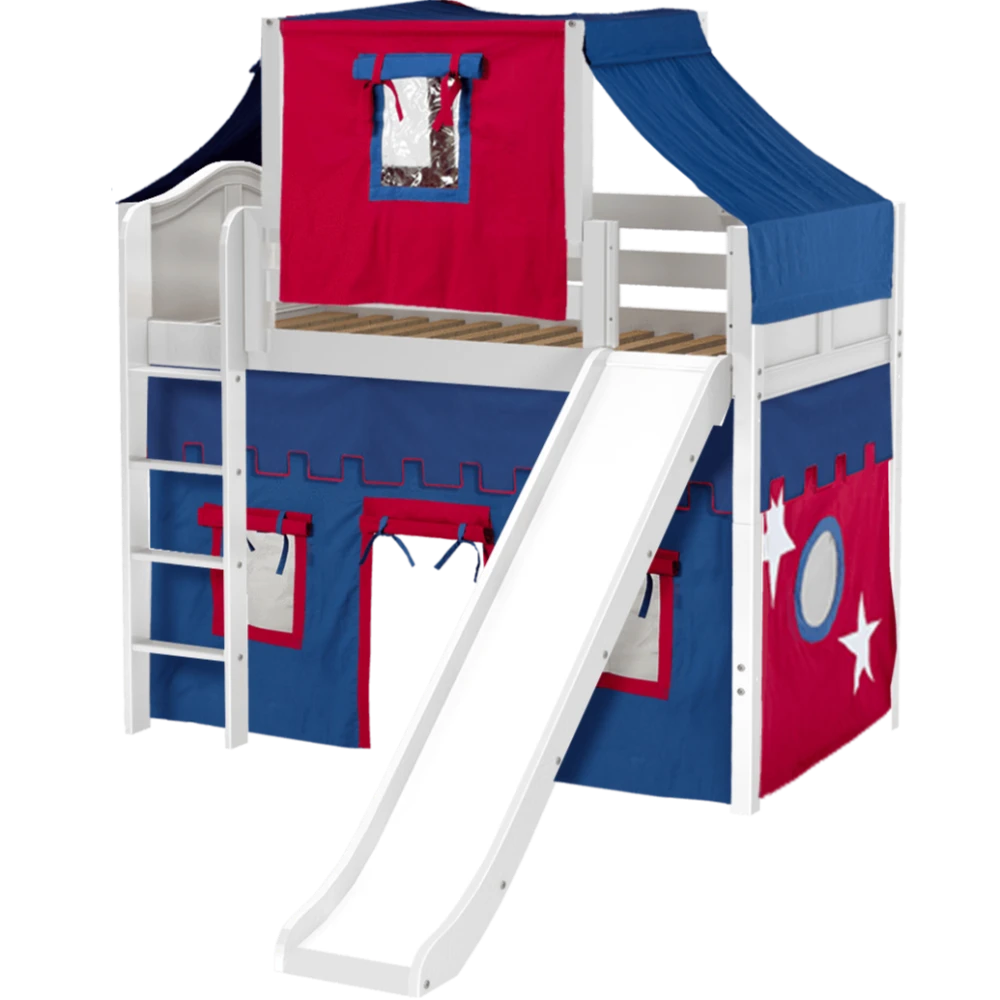 Maxtrix Twin Mid Loft Bed With Straight Ladder, Curtain, Top Tent + Slide 4 Maxtrix Twin Mid Loft Bed With Straight Ladder, Curtain, Top Tent + Slide - Image 2