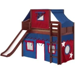 Maxtrix Twin Mid Loft Bed With Straight Ladder, Curtain, Top Tent + Slide 26 Maxtrix Twin Mid Loft Bed With Straight Ladder, Curtain, Top Tent + Slide -Kids Furniture AWESOME21 CC
