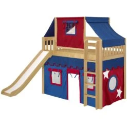Maxtrix Twin Mid Loft Bed With Straight Ladder, Curtain, Top Tent + Slide 24 Maxtrix Twin Mid Loft Bed With Straight Ladder, Curtain, Top Tent + Slide -Kids Furniture AWESOME21 NS