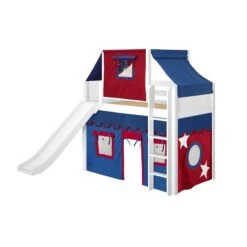 Maxtrix Twin Mid Loft Bed With Straight Ladder, Curtain, Top Tent + Slide 36 Maxtrix Twin Mid Loft Bed With Straight Ladder, Curtain, Top Tent + Slide -Kids Furniture AWESOME21 WP