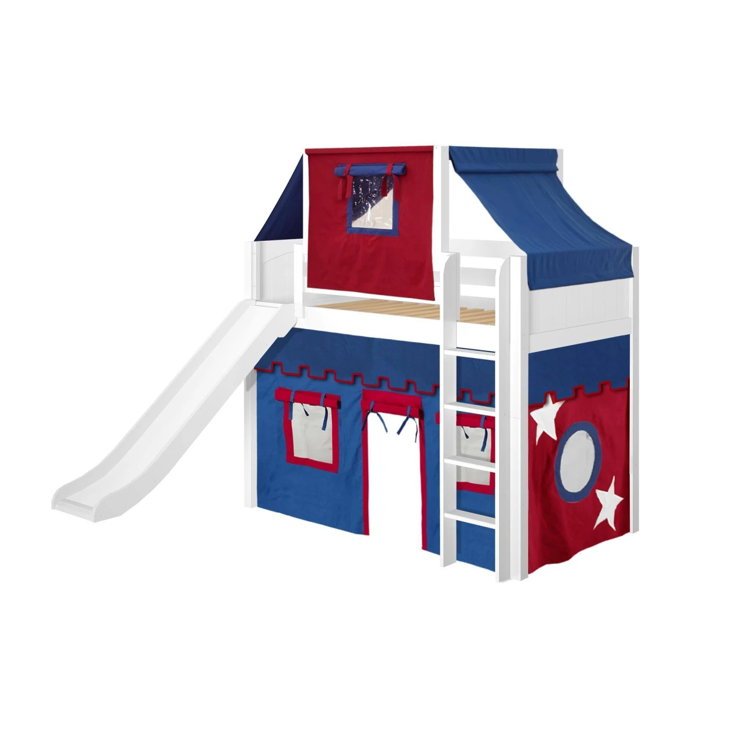 Maxtrix Twin Mid Loft Bed With Straight Ladder, Curtain, Top Tent + Slide 17 Maxtrix Twin Mid Loft Bed With Straight Ladder, Curtain, Top Tent + Slide - Image 15