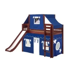 Maxtrix Twin Mid Loft Bed With Straight Ladder, Curtain, Top Tent + Slide 38 Maxtrix Twin Mid Loft Bed With Straight Ladder, Curtain, Top Tent + Slide -Kids Furniture AWESOME22 CS