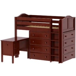 Maxtrix Twin Mid Loft Bed With Straight Ladder, Storage + Desk -Kids Furniture BLING21L CC eb3735f4 30cb 4a47 901a b603f69c3991