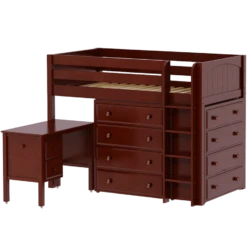 Maxtrix Twin Mid Loft Bed With Straight Ladder, Storage + Desk -Kids Furniture BLING21L CP c033b80e 6aac 4932 8733 e42889f8e148