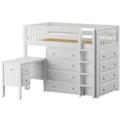 Maxtrix Twin Mid Loft Bed With Straight Ladder, Storage + Desk -Kids Furniture BLING21L WS c7bfe753 1d2a 4012 9ac9 28ea97b5200c