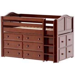 Maxtrix Twin Low Loft Bed With Straight Ladder + Storage -Kids Furniture BOX12 CC