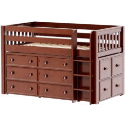 Maxtrix Twin Low Loft Bed With Straight Ladder + Storage -Kids Furniture BOX12 CS