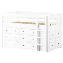 Maxtrix Twin Low Loft Bed With Straight Ladder + Storage -Kids Furniture BOX12 WS