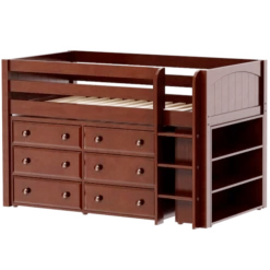 Maxtrix Twin Low Loft Bed With Straight Ladder + Storage -Kids Furniture BOX2 CP