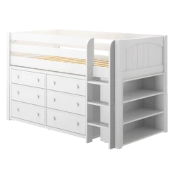 Maxtrix Twin Low Loft Bed With Straight Ladder + Storage -Kids Furniture BOX2 WP