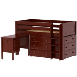 Maxtrix Twin Low Loft Bed With Straight Ladder, Storage + Desk -Kids Furniture BOX21L CP