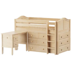 Maxtrix Twin Low Loft Bed With Straight Ladder, Storage + Desk -Kids Furniture BOX21L NC