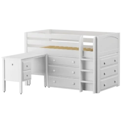 Maxtrix Twin Low Loft Bed With Straight Ladder, Storage + Desk -Kids Furniture BOX21L WP