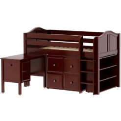 Maxtrix Twin Low Loft Bed With Straight Ladder, Storage + Desk -Kids Furniture BOX22L CC