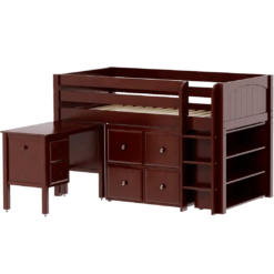 Maxtrix Twin Low Loft Bed With Straight Ladder, Storage + Desk -Kids Furniture BOX22L CP