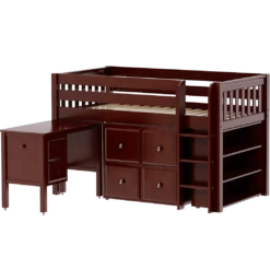 Maxtrix Twin Low Loft Bed With Straight Ladder, Storage + Desk -Kids Furniture BOX22L CS