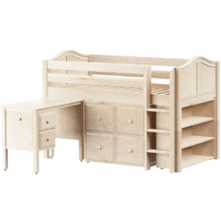 Maxtrix Twin Low Loft Bed With Straight Ladder, Storage + Desk -Kids Furniture BOX22L NC