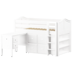 Maxtrix Twin Low Loft Bed With Straight Ladder, Storage + Desk -Kids Furniture BOX22L WC