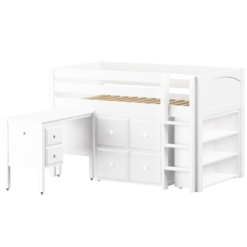 Maxtrix Twin Low Loft Bed With Straight Ladder, Storage + Desk -Kids Furniture BOX22L WP