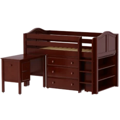 Maxtrix Twin Low Loft Bed With Straight Ladder, Storage + Desk -Kids Furniture BOX23L CC