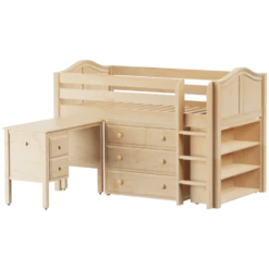 Maxtrix Twin Low Loft Bed With Straight Ladder, Storage + Desk -Kids Furniture BOX23L NC