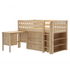 Maxtrix Twin Low Loft Bed With Straight Ladder, Storage + Desk -Kids Furniture BOX23L NS