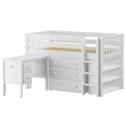 Maxtrix Twin Low Loft Bed With Straight Ladder, Storage + Desk -Kids Furniture BOX23L WS