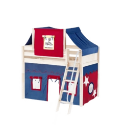 Maxtrix Twin Mid Loft Bed With Angled Ladder, Curtain + Top Tent -Kids Furniture CHAP21 NP