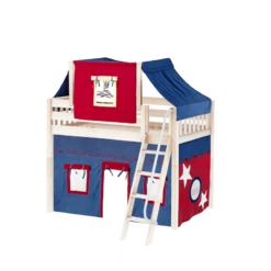 Maxtrix Twin Mid Loft Bed With Angled Ladder, Curtain + Top Tent -Kids Furniture CHAP21 NS