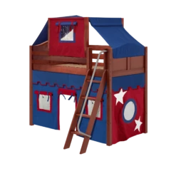 Maxtrix Twin Mid Loft Bed With Angled Ladder, Curtain + Top Tent -Kids Furniture CHAP21 CC
