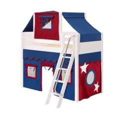 Maxtrix Twin Mid Loft Bed With Angled Ladder, Curtain + Top Tent -Kids Furniture CHAP21 WP
