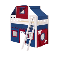 Maxtrix Twin Mid Loft Bed With Angled Ladder, Curtain + Top Tent -Kids Furniture CHAP21 WS
