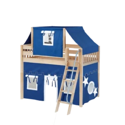 Maxtrix Twin Mid Loft Bed With Angled Ladder, Curtain + Top Tent -Kids Furniture CHAP22 NS 87b02939 cc64 4831 b45d 71216c59ec6b