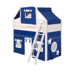 Maxtrix Twin Mid Loft Bed With Angled Ladder, Curtain + Top Tent -Kids Furniture CHAP22 WC