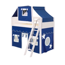 Maxtrix Twin Mid Loft Bed With Angled Ladder, Curtain + Top Tent -Kids Furniture CHAP22 WP
