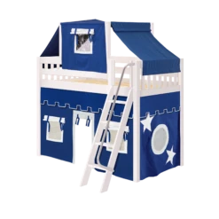 Maxtrix Twin Mid Loft Bed With Angled Ladder, Curtain + Top Tent -Kids Furniture CHAP22 WS