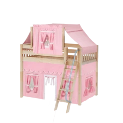 Maxtrix Twin Mid Loft Bed With Angled Ladder, Curtain + Top Tent