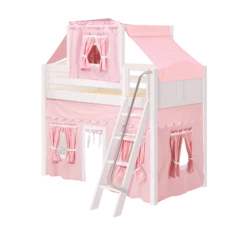 Maxtrix Twin Mid Loft Bed With Angled Ladder, Curtain + Top Tent -Kids Furniture CHAP23 WC