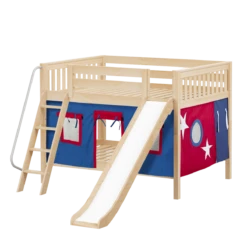 Maxtrix Full Low Bunk Bed With Angled Ladder, Curtain + Slide