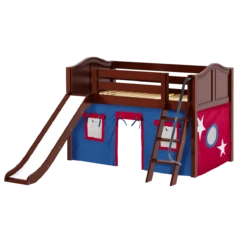 Maxtrix Twin Low Loft Bed With Angled Ladder, Curtain + Slide -Kids Furniture DEN21 CC bd1050ab edcd 442d bebb bd6fe9b92df3
