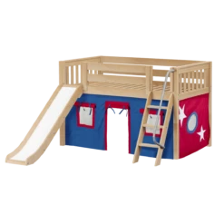 Maxtrix Twin Low Loft Bed With Angled Ladder, Curtain + Slide -Kids Furniture DEN21 NS 20a78d54 54c9 4bed 913b 0d76559d631d