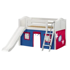 Maxtrix Twin Low Loft Bed With Angled Ladder, Curtain + Slide -Kids Furniture DEN21 WC ce6e6dd1 42df 4a53 9561 49ca73155dd2