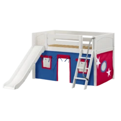 Maxtrix Twin Low Loft Bed With Angled Ladder, Curtain + Slide -Kids Furniture DEN21 WP d7d62c7f 1d8e 40ee b783 f20b1256ca15